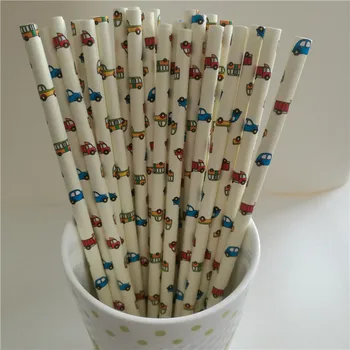 

25Pcs Party Supply Eco-Friendly Paper Straw for Kids Wedding Birthday Picnic Party Decorations Cartoon Car Cocktail Party Straws