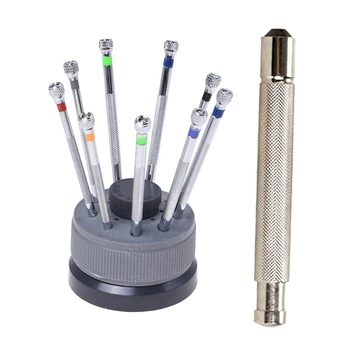 

2 Set Watchmaker Tools: 1 Set Kit with 9 Screwdrivers for Watches & 1 Set Hand Watch Crown Winder Helper Tool 3.5Mm