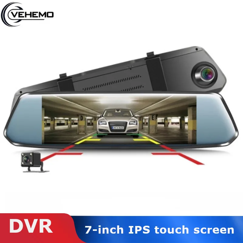 Vehemo Full HD 1080P Dash Cam Сенсорный экран Dashcam G-Gensor автомобильные 7 дюймов Двойной объектив Зеркало заднего вида Автомобильные аксессуары Автомобильный видеорегистратор