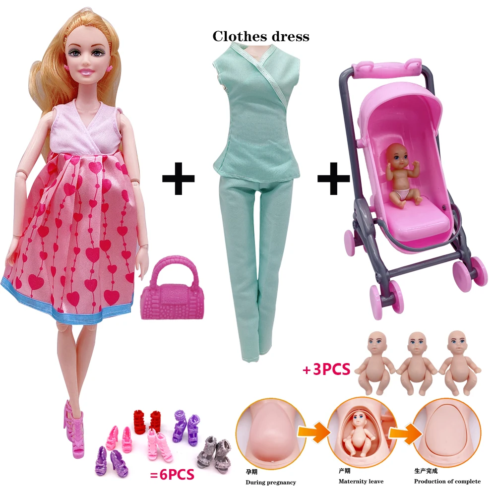 2020 Fashion barbie 11.5 "gravidanza articolato bambola Top pantaloni 1  passeggino combinazione bambino vestire giocattolo