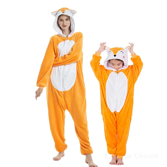 Детские пижамы; пижамы с единорогом для мальчиков и девочек; зимние пижамы с изображением панды; женская одежда для сна для подростков 4, 6, 8, 10 лет - Цвет: Fox