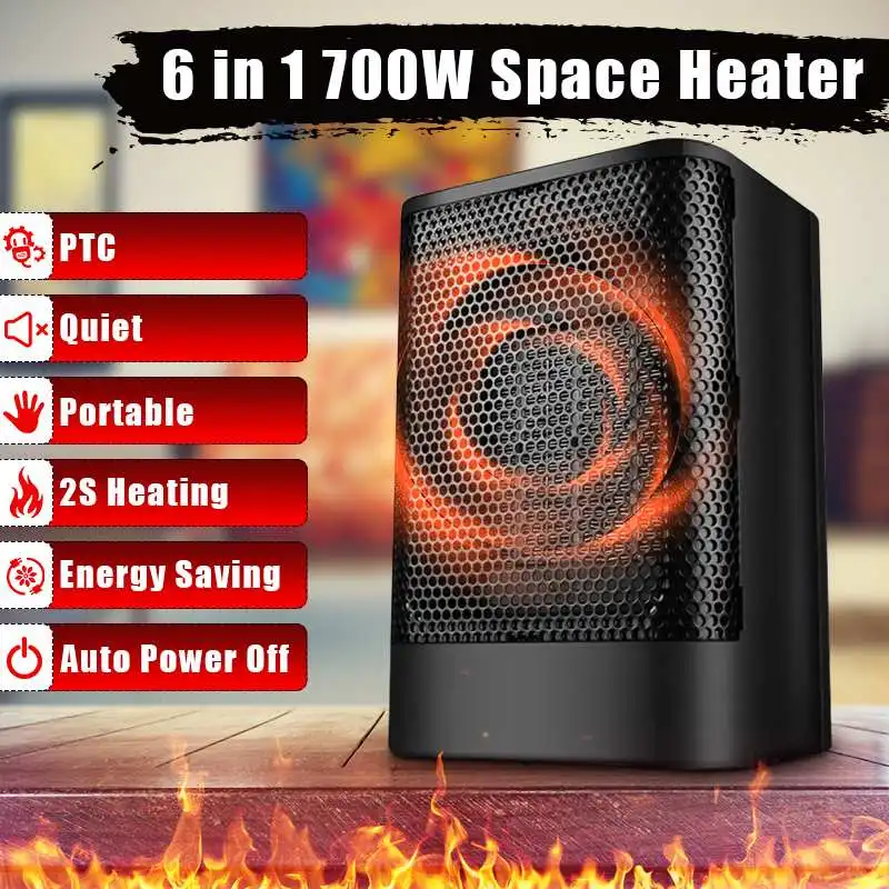 700W 220V Electric Heater Mini Portable Plug-in Personal Space Warmer for Indoor Heating Camping Any Place Adjustable Thermostat