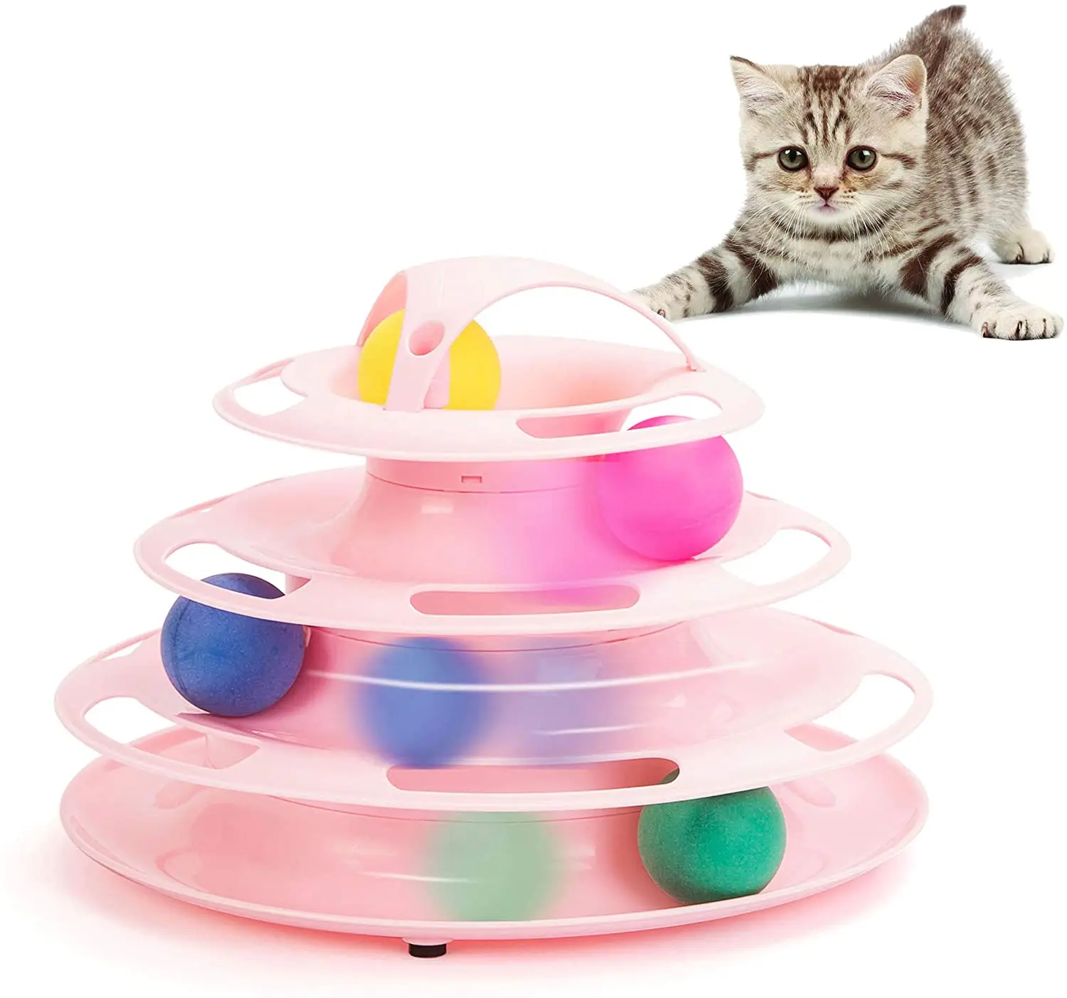 4LayerCatTowerToyKittenTurntableToyWithBallsTracks
