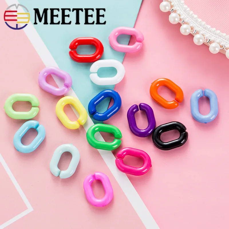 Meetee 230pcs 15X10 мм Красочные акриловые звеньев цепи Пластик-хомут с круглым воротником для мальчиков и девочек, цепь на ремешке с пряжкой DIY ювелирные аксессуары ‒ серёжки BF511