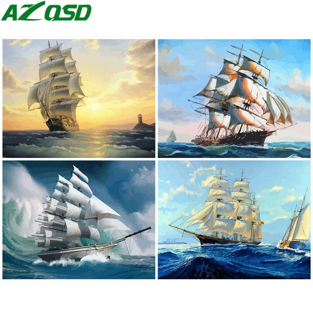Картина AZQSD по номерам сделай сам корабль на холсте украшение для дома Безрамная
