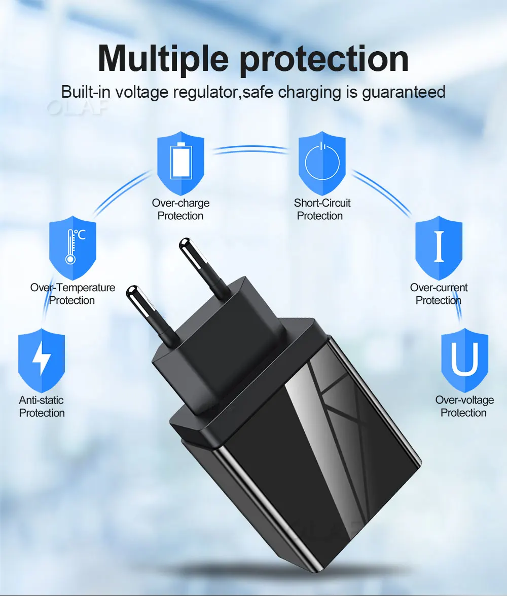 OLAF светодиодный дисплей ЕС США 3 порта USB зарядное устройство 3A мобильный телефон USB зарядное устройство Быстрая зарядка настенное зарядное устройство для iPhone X samsung S10 Xiaomi