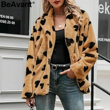 BeAvant элегантное плюшевое пальто из искусственного меха для женщин Осень Зима Повседневное мягкое сердце пушистая меховая куртка женская лацкан пушистое пальто