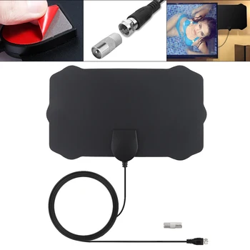 

1Pc Black 10dbi 50miles Flat Indoor HD VHF UHF Signal Amplifier Digital TV Antenna with Universal Connector Fit for TV F Male