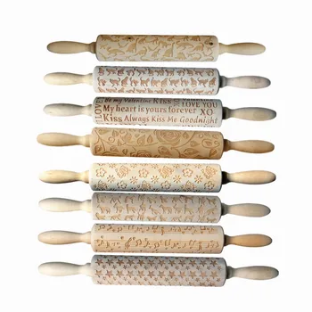 

Wedding Birthday Embossing Rolling Pin Baking Cookies Noodle Biscuit Fondant Cake Dough Engraved Roller Rose Flower Dinosaur