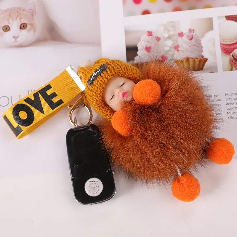 

Fox Fur Bag Ornaments Sleep Doll Doll Package Package Pendant Car Key Pendant Women's Cute