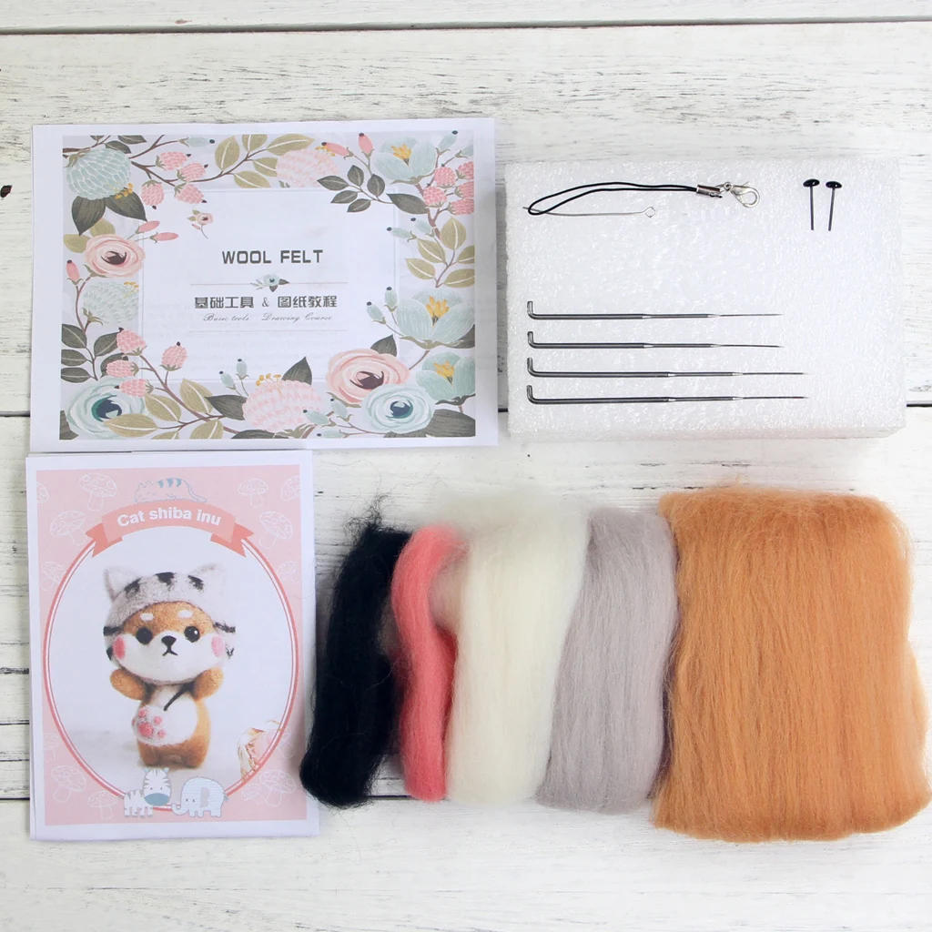 

Cat Doll Wool Felt Craft DIY Non Finished Poked Set Handcraft Kit For Needle Material Bag Pack Drop Ship Support