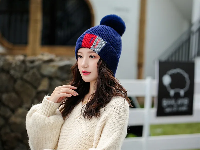 JIUCE026 зимняя женская повседневная шерстяная вязанная шапочки Skullies Новая Женская Толстая шапка с помпоном Gorros