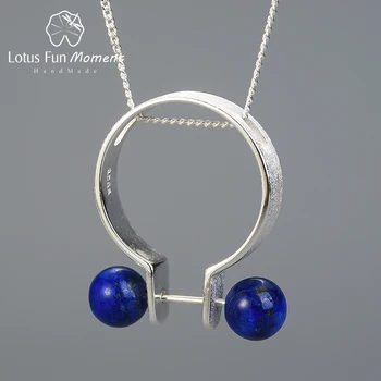 

Lotus Fun Moment Real 925 Sterling Silver Natural Lapis Lazuli Fine Jewelry Minimalist Style Rings Pendant Dual Use for Women