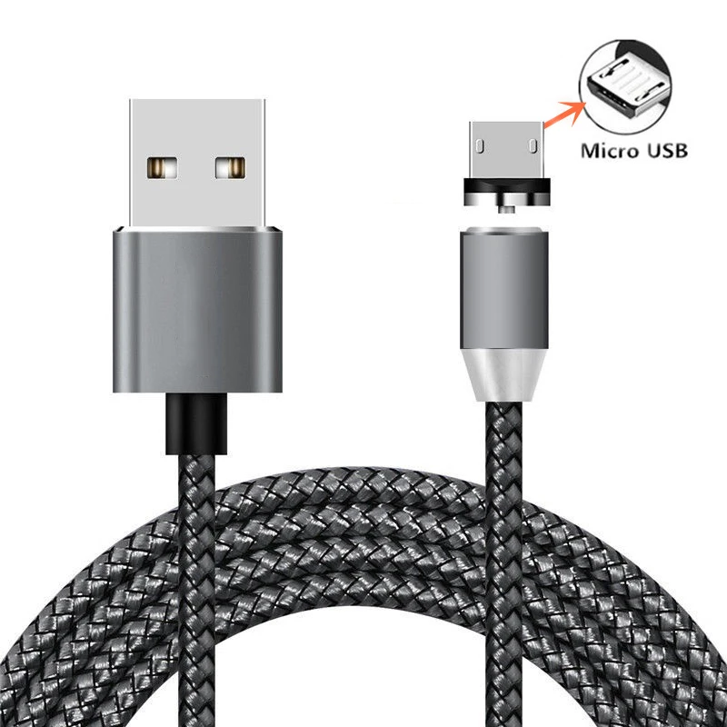 QC 3,0 USB зарядное устройство магнитный USB кабель для samsung A50 A70 S10 Plus Xiaomi 8 9 huawei 8A 8C 8S настенный мобильный телефон быстрое зарядное устройство - Цвет: Micro Cable Gray