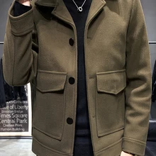 Осенне-зимняя ветровка в британском стиле, мужское короткое приталенное шерстяное пальто, молодежное Трендовое повседневное шерстяное пальто