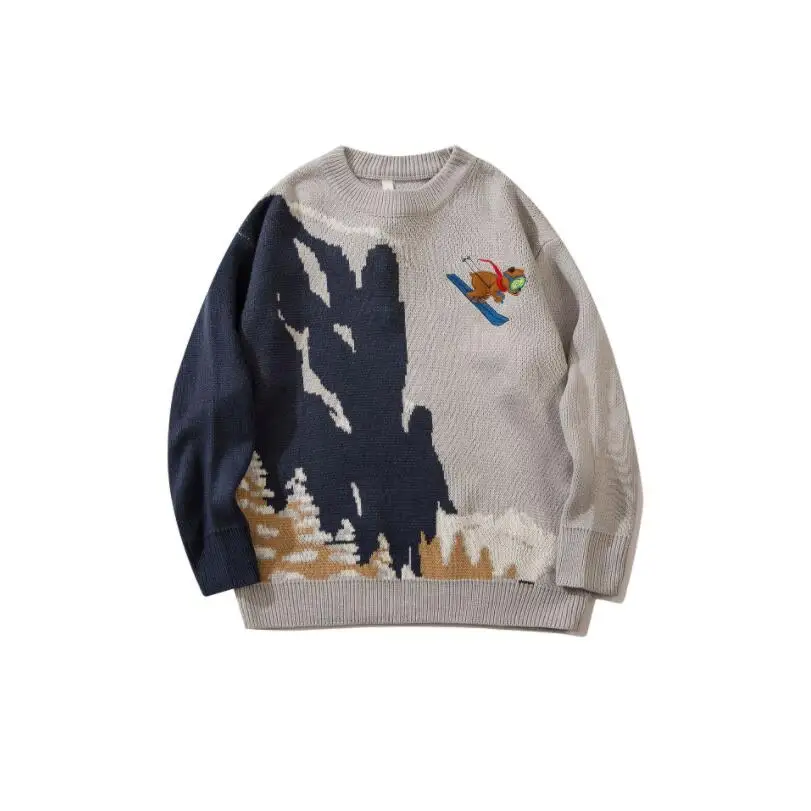 

Sweater Men Harajuku Fashion Knitted Hip Hop Streetwear Cartoon Embroidery Pullover O-neck Oversize Casual Male Sweaters w2307