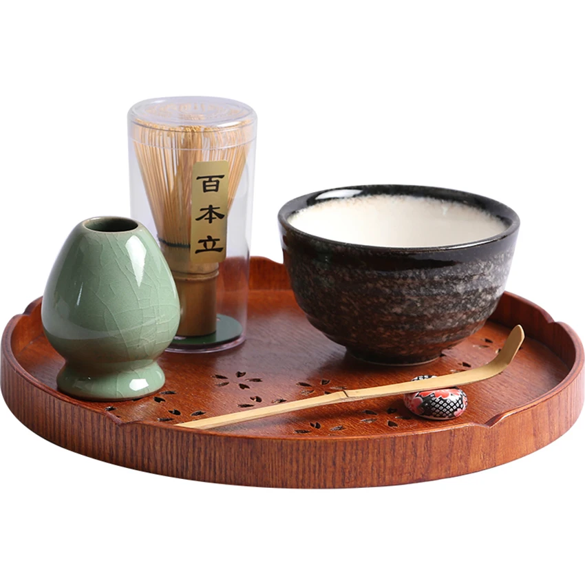 Matcha Tea Set Traditional Bamboo Whisk &amp Scoop Ceramic Holder Bowl for Japanese Green Ceremony |