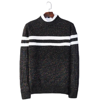 

NEGIZBER 2019 Winter Thick Sweater Men Patchwork Striped Slim Fit O-neck Men's Sweater Casual Fashion Warm Pullover Men Clothing