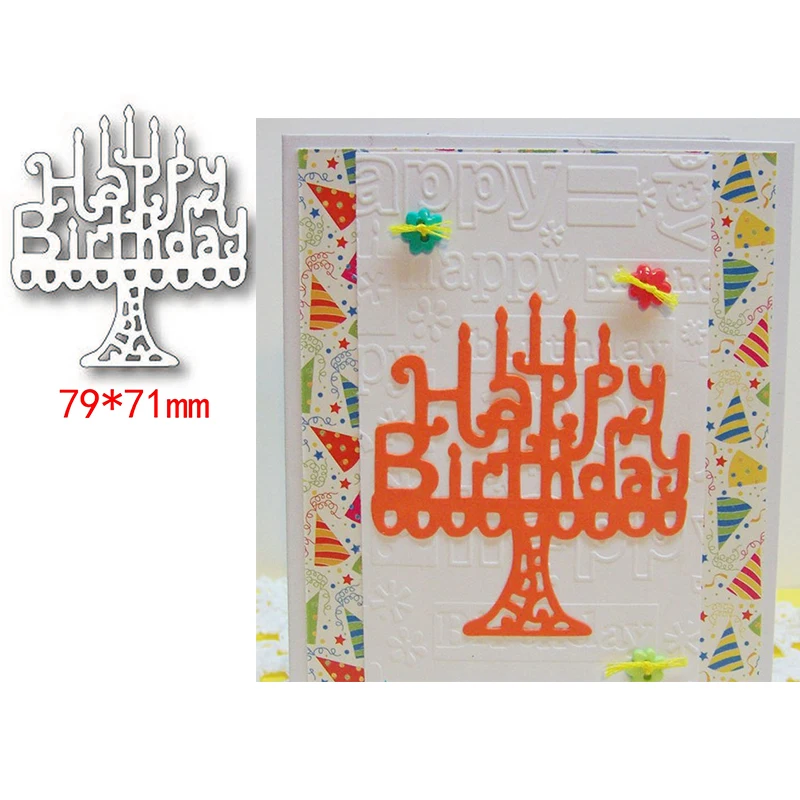 

Happy Birthday Letters Cake Candle Noble Hollow Metal Cutting Dies Scrapbooking Album Paper DIY Cards Crafts Embossing Dies New