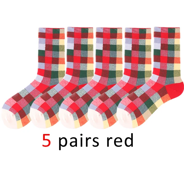 Red WHLYZ YW 5 pairs/lot Women short socks New Fashion Designe Square colorful Combed Cotton Happy Wedding funny socks hip hop - Color: Red