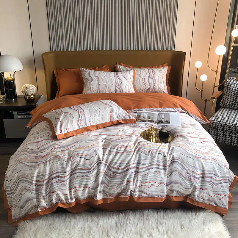 

Retro luxury 100% Cotton Duvet Cover Set Printing Bedding set Red Grey King Queen size Flat fitted 4pcs