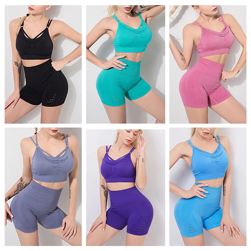 Ensemble de yoga sans couture pour femmes,shorts de gym,soutiens