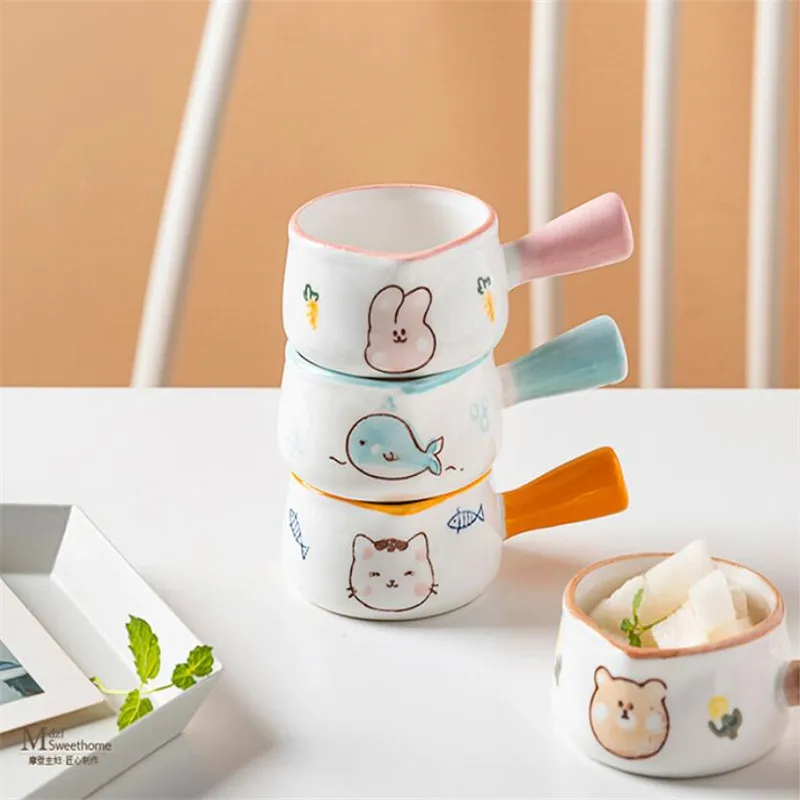 Chic Cute Ceramic Mini Sauce Pan Milk Jug Coffee Pot Fruit Dish Cookware Kitchen Cookware Pot Bowl With Handle Sugar Bowl 1PCS