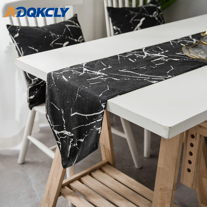 Black&White Stone Image Table Runner Cotton&Linen Printed Table Flag Decoration Wedding Party 30*180/30*200/30*220cm Table Flag