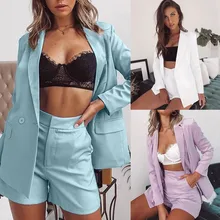 Женские костюмы, 2 шт., женские весенние Осенние повседневные офисные деловые шорты+ пальто, верхняя одежда, костюмы