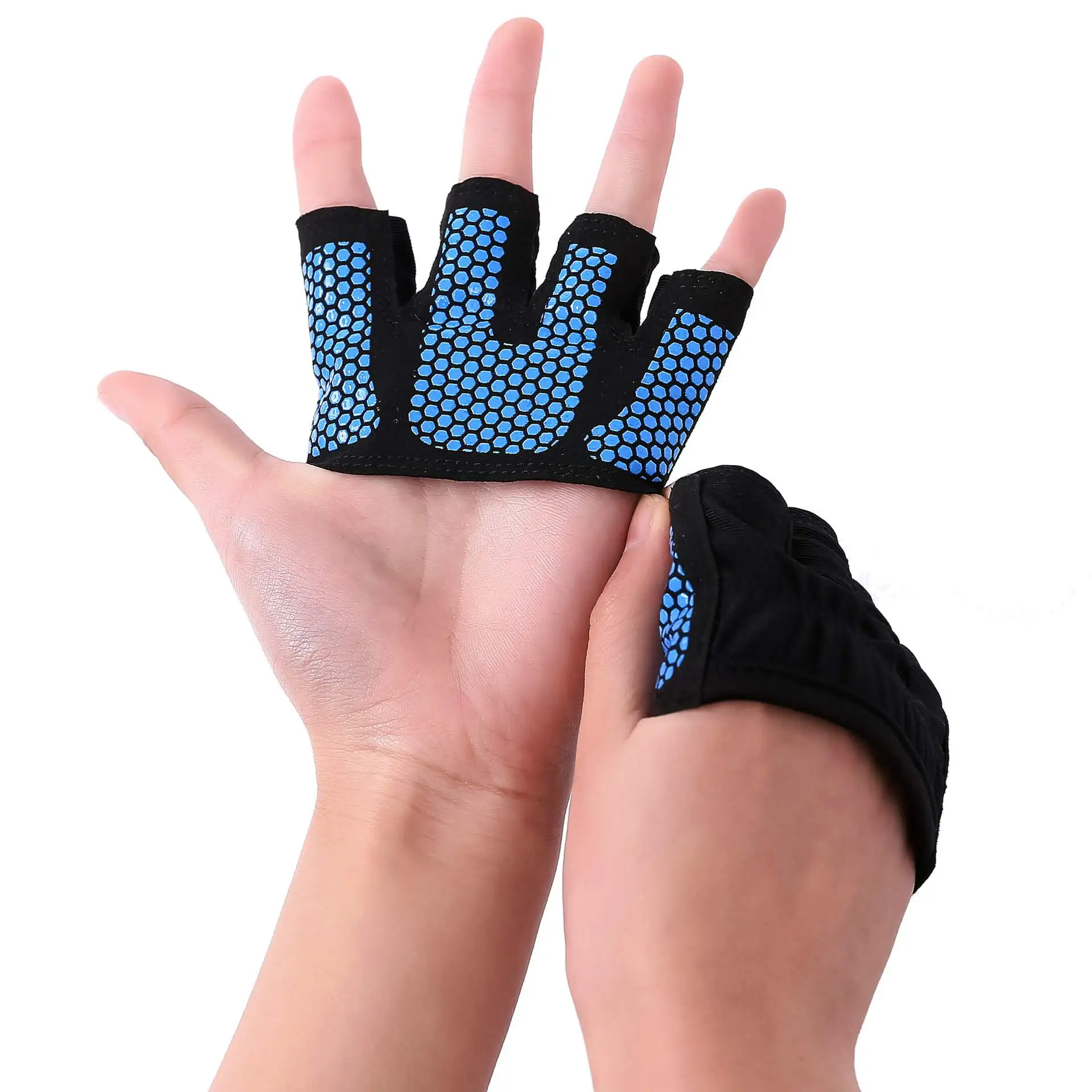 WorthWhile Gym Fitness Half Finger Gloves Men Women for Crossfit Workout Glove Power Weight Lifting Bodybuilding Hand Protector - Цвет: Blue