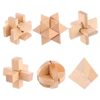 

6Pcs Puzzle Toy Mini Wooden Luban Lock Set Children Development and Educational Toy - Wood Color