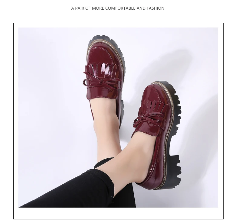 O16U Women Autumn Shoes Patent Leather Slip on Tassel Loafers Platform Flat Casual Shoes Women Flats Spring Shoes for Ladies
