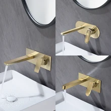 

Hotel Toilet Light Luxury Brushed Golden Wall Faucet Washbasin Wall Water Outlet Concealed Copper Faucet