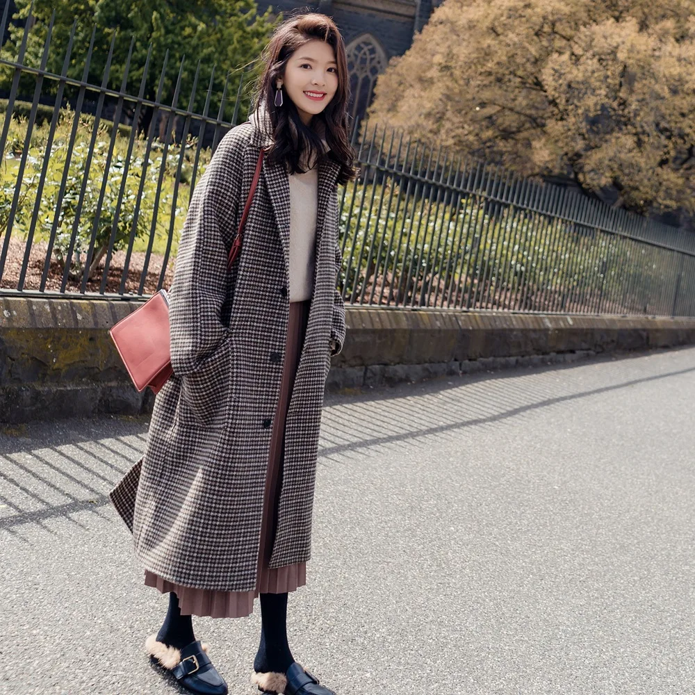 

Photo Shoot CHIC Loose-Fit Woolen Jacket 2019 Autumn And Winter New Style WOMEN'S Dress Retro Laziness Wind Thousands of Birds W