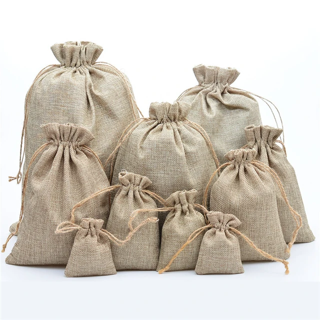 10pcs Cloth Jute Bag Sack Cotton Bag Drawstring Burlap Bag Jewelry Bags  Pouch Little Bags for Jewelry Display Storage Gift Bag