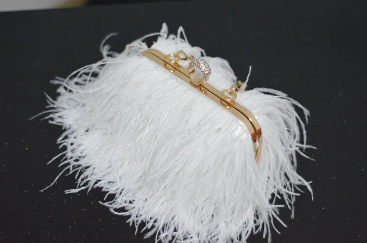 2022 Luxury Ostrich Feather Party Evening Clutch Bag Women Wedding Purses and Handbags Small Shoulder Chain Bag Designer Bag