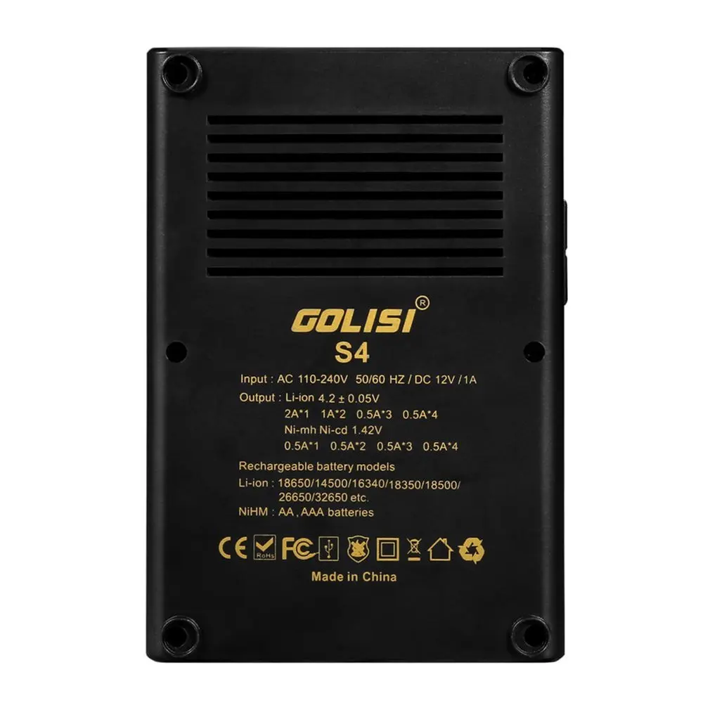 GOLISI 4 Slots 2A Smart LCD Battery Charger Charging for Li-ion 18650 26650 AA & AAA Ni-MH Ni-cd Rechargeable Batteries Hot Sale