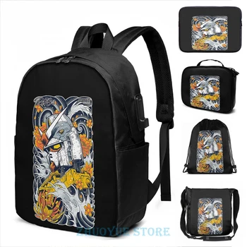 

Funny Graphic print Gundam USB Charge Backpack men School bags Women bag Travel laptop bag