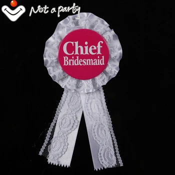 

12pcs Wedding chief bridesmaid button white lace with ribbon badge decoration vintage bachelorette party hens night favors 2020