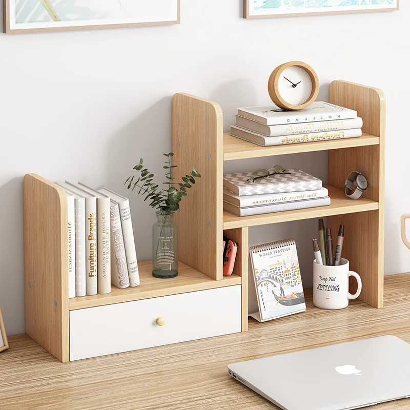 

Simple Bookshelf on Modern Solid Wood Desks Retractable Multi-layer Racks for Students Creative Storage and Sorting Shelves