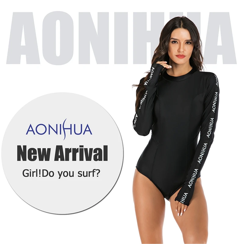 Sexy One Piece Swimsuit Push Up Long Sleeve Back Zipper Swimwear Women Black Beachwear Bathing Suit