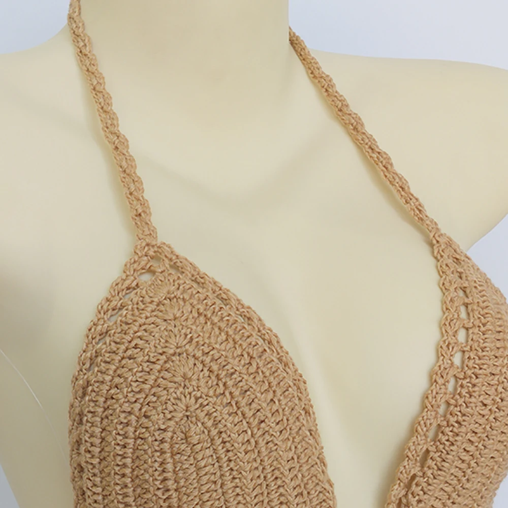 Цельные бикини купальник Mujer крючком красный верх купальника Knit Sexy Бикини Для женщин купальный бюстгальтер большой женский купальный костюм S-XL - Цвет: khaki top