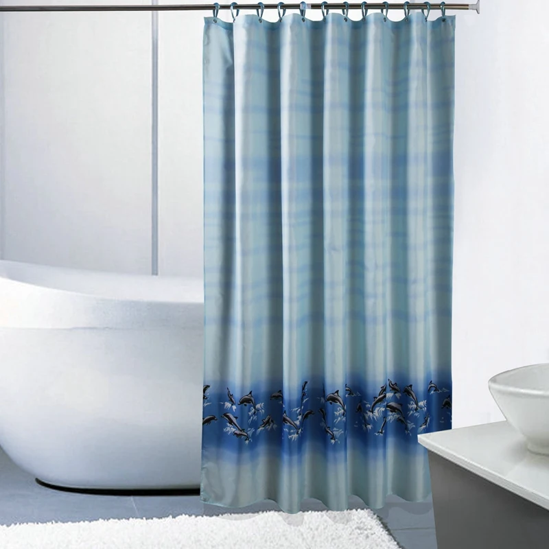 Marine Style Waterproof Shower Curtain Bathroom Screen Dolphin Pattern Home Decoration Bathroom Accessories With 12 Hooks