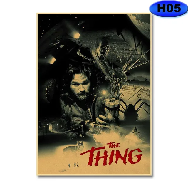 Retro Kraft Paper Movie Posters Classic Horror Movie The Thing Poster Home Decor Living Room Bar Cafe Art Painting Wall Sticker H05