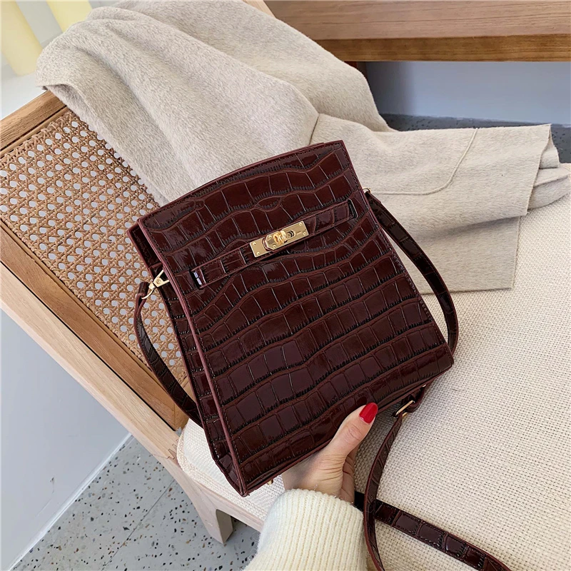 

Fashion Stone Woman PU Leather Shoulder Bag Hard Hasp Square Versatile Crossbody Luxury Handbags Women Bags Designer Bolsa