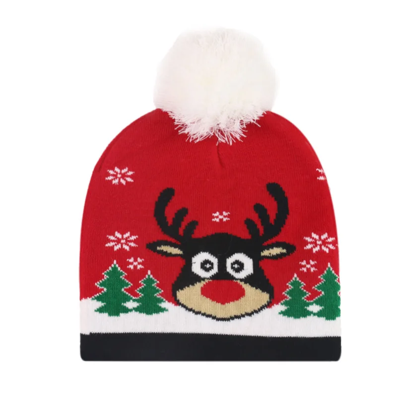 Christmas hat winter on the new Christmas knitted wool jacquard hat unisex warm with a ball cap hat elk decorative cap - Цвет: 1
