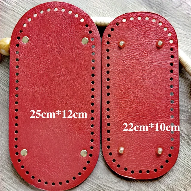 22x10cm Woven Long Bottom for Knitted Bag PU Leather Bag Accessories Handmade Bottom With 52Holes DIY Crochet Bag Bottom red 2
