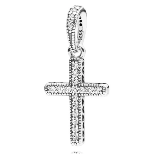 

Genuine 925 Sterling Silver Bead Charm Classic Cross With Crystal Necklace Pendant Fit pan Bracelet & Necklace Diy Jewelry
