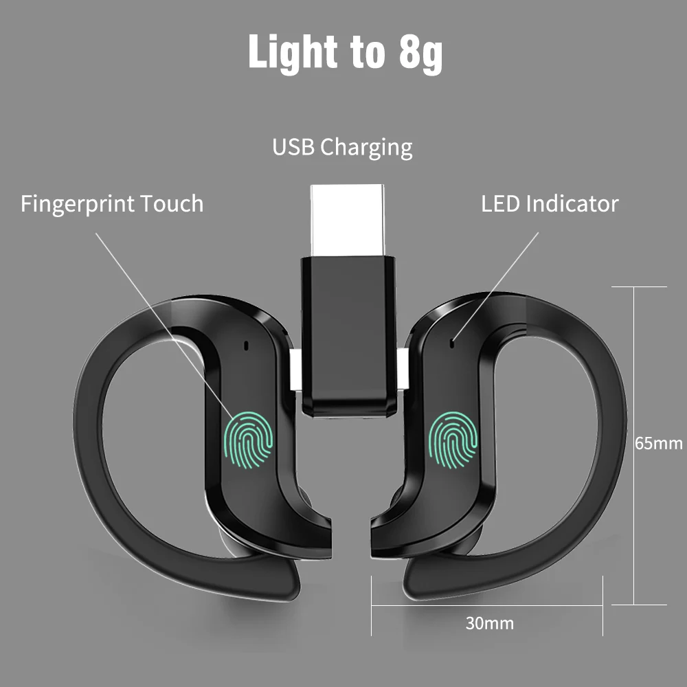 FBYEG Bluetooth 5,0, наушники, беспроводные наушники, сенсорный палец, спортивные, водонепроницаемые, настоящие, беспроводные наушники, ушные крючки, стерео