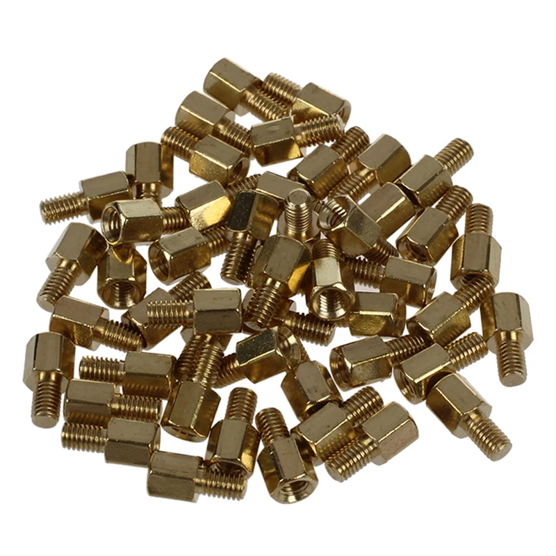 50 Pcs/Set M3 Male x M3 Female 6mm Long Hexagonal Brass PCB Standoffs Spacers W315 